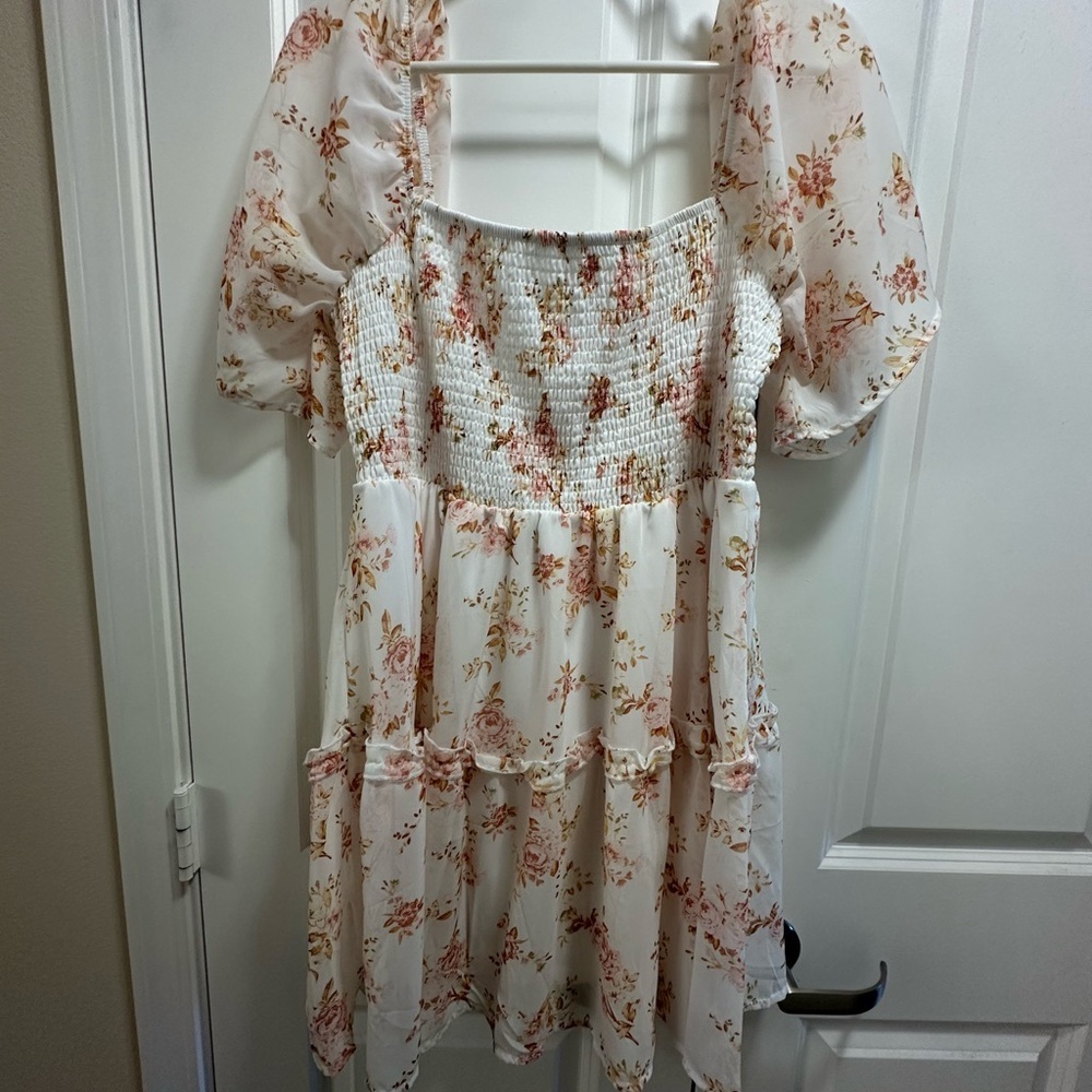 Justify babydoll dress- White with Pink and Orange Floral - Picture 2 of 5